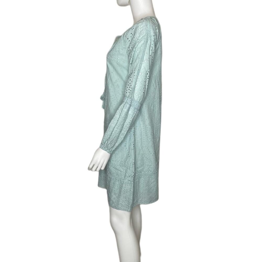 Sundance Women's Aqua Cotton Coastland Long Peasant Sleeves Shift Dress sz PS - Picture 3 of 5